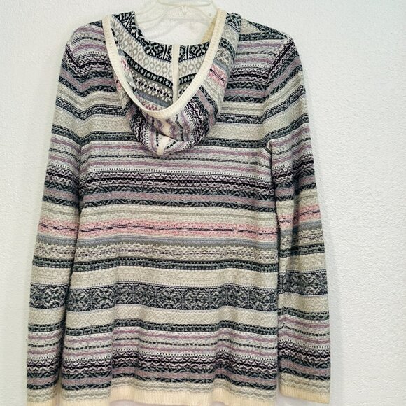 J Jill Pullover Sweater Hoodie Stripes Cozy Knit Cotton Blend Women's Small Tall - Picture 2 of 7